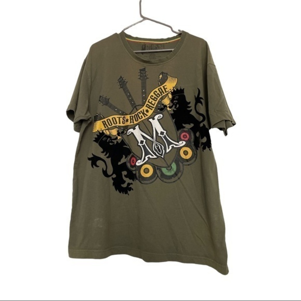 Burnin Roots Rock Reggae Olive Shirt GUC 2XL #6244